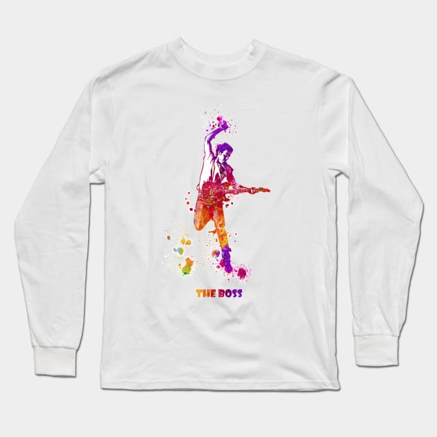 Bruce Springsteen The Boss Watercolor Splatter 04 Long Sleeve T-Shirt by SPJE Illustration Photography